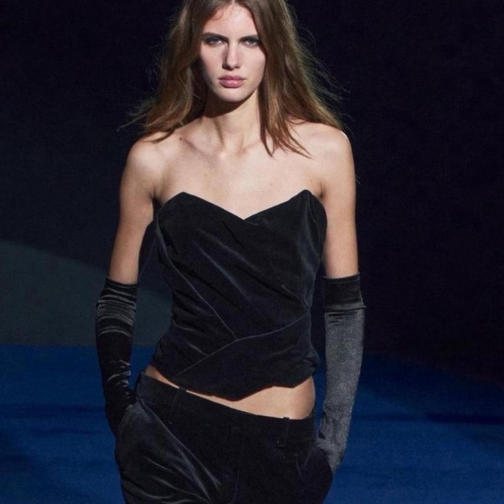 zara strapless velvet corset top zw collection